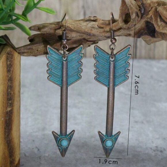 Bronze Turquoise Arrow Dangle Earrings - Picture 4 of 7